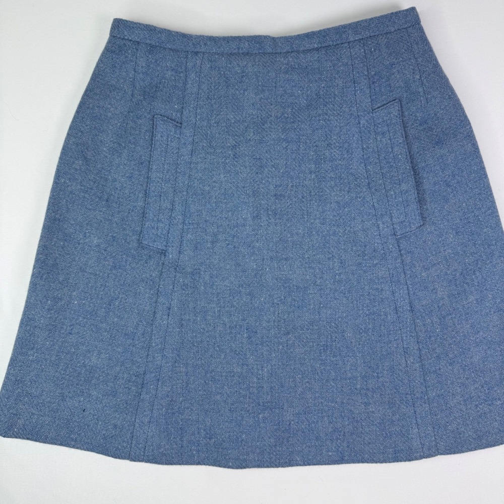Vintage John Meyer of Norwich Blue Herringbone Wool A-Line Skirt Women Size 12